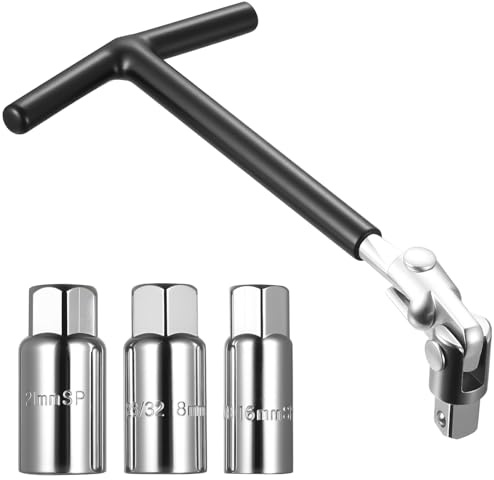 zrfgbxim 1 Clé à Bougie & 3 Clés à Bougie d'Allumage Douilles 16/18/21 mm, Universelle Cle a Bougies en T, Clés à Douille Flexibles pour Voiture Moto Extracteur de Bougies