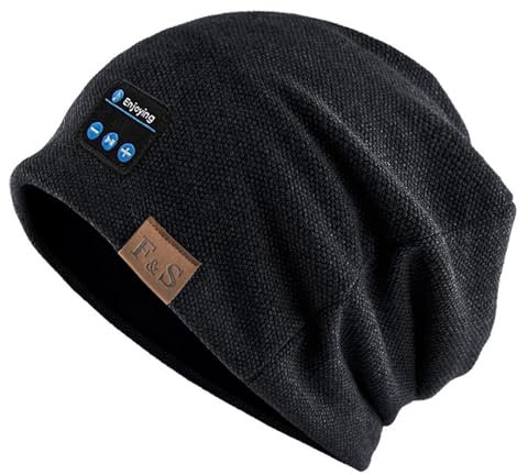 fesoklaf Bluetooth Beanie Hat Headphones for Men/Women Wireless Music Slouchy Beanie Cap Sports Headset with Mic (Black)