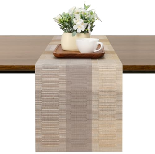 Chitomars Tischläufer Modern abwaschbar Outdoor hitzebeständig Tischläufer | PVC Gewebte Tischläufer rutschfest Vinyl für Häuser Restaurants Hotels Tischdekos (Grau Golden, 30x225cm)