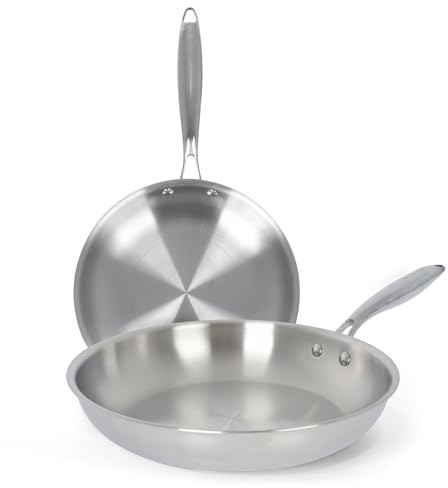 Santa Clara - Juego de Sartenes Acero Inoxidable 18/10 Trifusión 24-28 cm, Set de 2 Piezas Sin Revestimiento, Apta para Inducción, Horno, Gas y Vitro, Cocina Saludable y Libre de Tóxicos