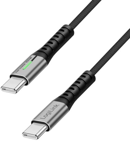 Logilink CU0432 - USB 3.2 Gen2x2 Typ-C Anschlusskabel (Stecker-Stecker), 20 Gbit/s, 100W, 4K, LED, Länge: 1,0 m