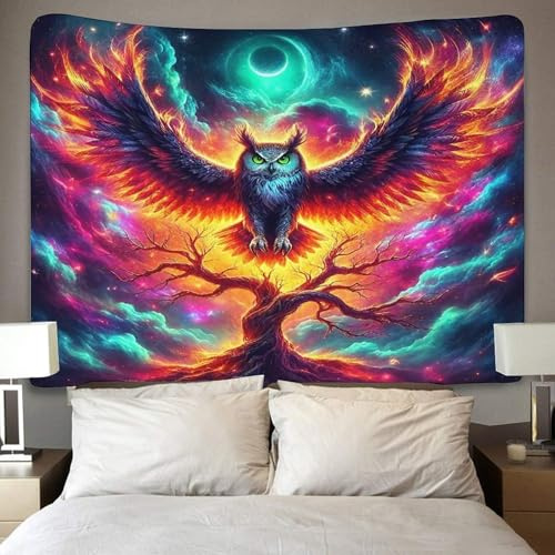 QTIVARLEN 3D Druck Eule Wandteppiche Poster Ornament Wandbehang Wandteppich Raumteiler Vorhang Für Wohnzimmer Schlafzimmer Wohnheim Dekor Tapisserie 180cmx230cm