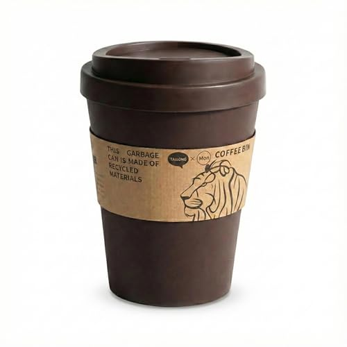 Sinoba Papierkorb XXL Kaffeebecher Coffeecup Abfalleimer 11 L | Braun | Mülleimer mit Schwingdeckel und 11 Litern. Für Büro, Wohnzimmer und Küche im XXL Coffeecup-Design