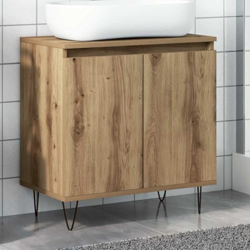 EDNRSOG Badschrank Artisan-Eiche 58x33x60 cm Holzwerkstoff mit 2 Türen und Eisenfüßen für Stauraum und Stabilität, Badezimmerschrank mit einem großen Fach, langlebiges Badezimmer