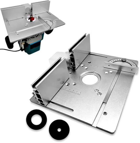Aluminium Router Table Insert Plate, 2 in 1 Woodworking Bench Flip Board with Adjustable Fence Sliding Brackets, 180° Rotatable Trimming Machine Flip Plate for DIY Woodworking and Routing Processing
