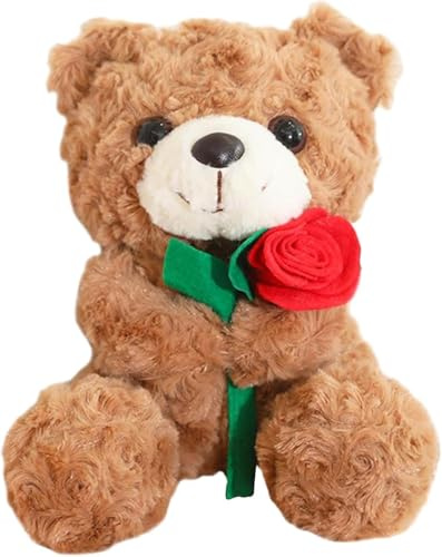 20cm Rose Teddy Bear, Elegant Teddy Bear Ornament Decorative, Teddy Bear with Rose for Home Decoration
