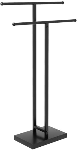 HOMCOM Toallero de Pie de Metal Escalera de Baño 50x18,5x85 cm Negro | Toallero Escalera de Baño, 2 Barras en Forma de T, Estilo Moderno
