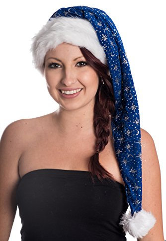 Ciffre Weihnachtsmütze Nikolausmütze Mütze Weihnachten Nikolausmütze Santa Christmas Nikolaus Blau Glitzer Lang
