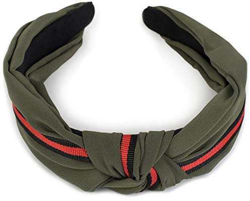 styleBREAKER Serre-tête pour femme avec un nœud et des bandes décoratives, style rétro, bandeau 04026018, couleur:Olive