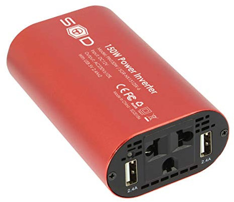 S SUMEX PIN150W Convertidor Inversor Coche 150W / 300W, Corriente DC 12V 230V con 2 Puertos USB 5V 2.4 A. Onda Pura, AC para Portatil, Movil, TV, Tablet, Toma Mechero