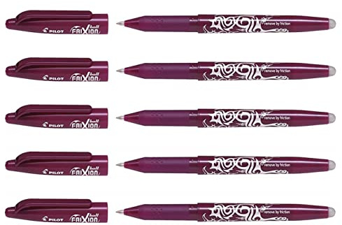 PILOT Frixion Ball 07 Erasable Rollerball Pens Medium Tip Burgundy Red Pack of 5