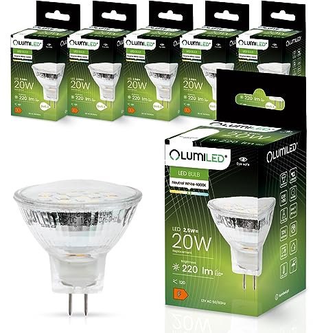 Lumiled LED Lampen Leuchtmittel 6 Stück Set MR11 35mm 2,5W (entspricht 20W Halogen Glühlampen) 4000K Neutralweiß 12V 220lm 120° Abstrahlwinkel Spots Glühbirnen Halogenleuchte neutral