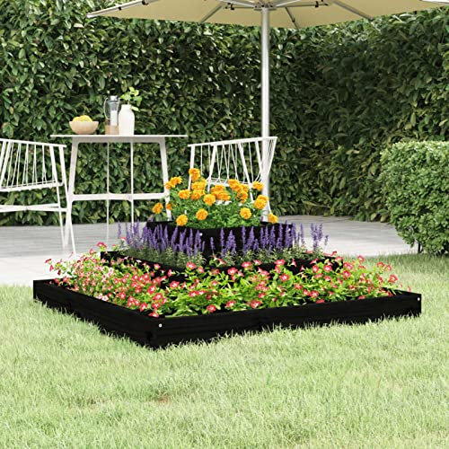 Festnight Jardiniere Bois,Potager Exterieur, Jardinière à 3 Etages en Bois,pour Balcon,Terrasse Cour, Bois Massif de pin-Noir pine-80 x 80 x 27 cm