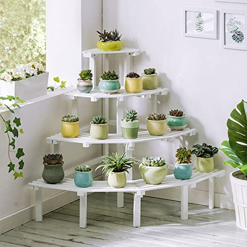 Blumenständer Blumenregal Blumentreppe aus Holz Pflanzentreppe für Innen Außen, Eck-Blumentopf-Rack, 4-stöckiges Pflanzendisplay, ausgebogtes, rundes Leiter-Pflanzen-Organizer-Regal ( Farbe : B )