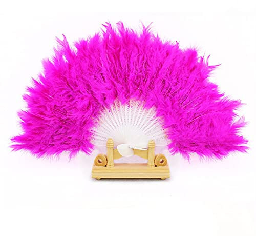 RWRAPS 1Pc Nice Feather Fan For Dance Props Hand Goose Feather Folding Fan Wedding Handmade Fan Retro Feather Fan For Dance,Party Props Decoration (Hot Pink) (Hot Pink)