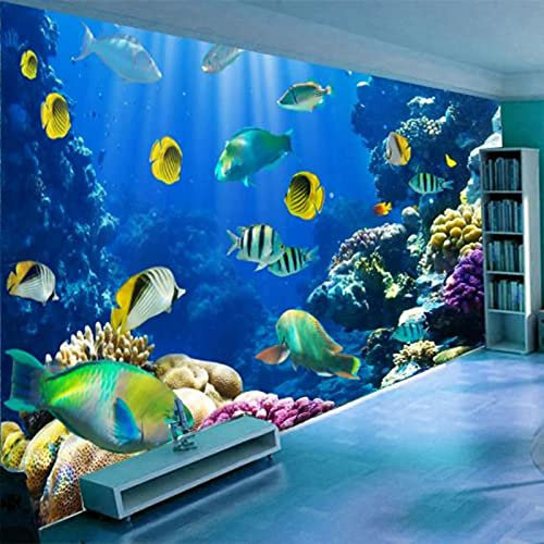 GIVLWF Papier Peint de 3D Fond De Corail De Poissons Du Monde Sous-marin, Vie Marine Diversifiée Panoramique Déco Mural - pour Salon Chambre D'Enfant Décoration Murale 150 x 105 cm