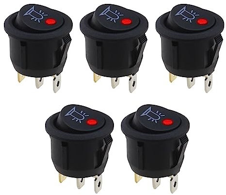 VGOL Lot de 5pcs Interrupteur à Bascule Rond 12V 20A 3 Broches Bouton-Poussoir Marche/Arrêt avec Voyant LED Rouge pour 20mm Diamètre du Trou de Montage Voiture Camion Bateau
