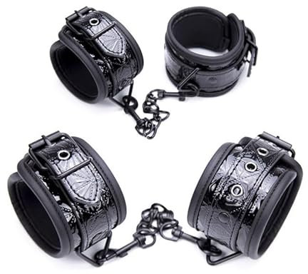 Spreader Bar Handschellen Fuß Manschetten Slave Manschetten BDSM Bondage Fesseln Handgelenk und Fuß Bondage Set Schwarz (Handschellen+Fußfesseln)