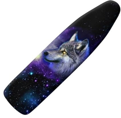 KUIFORTI Galaxy Blue Wolf Print Ironing Board Cover, Standard Size, 15 W x 59 L, Polyester, Elastic Edge, Heat & Stain Resistant