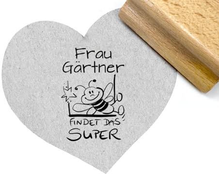 Lehrerstempel personalisiert - Textstempel mit Name und Lob für Schule & Kita mit Biene und Stern - SUPER - Geschenk Erzieher und Lehrer