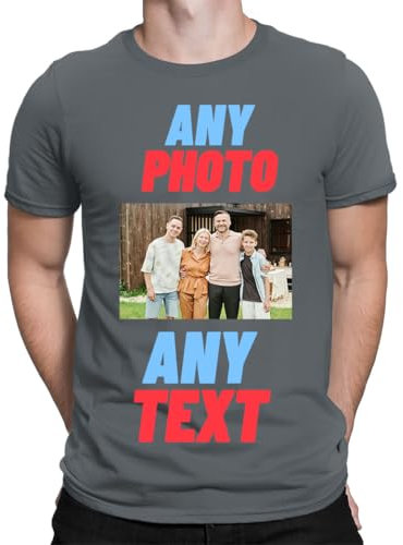 Personalised T-Shirt UK | Design Your Own | Any Photo, Any Text | Men & Kids | Personalised Workwear Mens Tshirt | Printed Stag do Hen Party Create Your Own Custom T Shirt Charcoal L