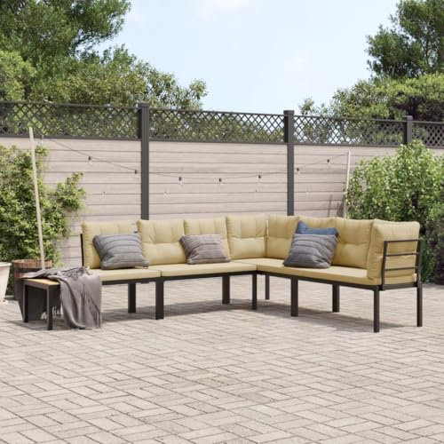 IKAYAA 4-TLG Balkonlounge Alu Gartenlounge Set Gartenmöbel Klein Balkonmöbel Sofagarnitur Balkon Gartenlounge Loungemöbel Alu Ecklounge Gartensofa Balkon Sofa mit Kissen Taupe