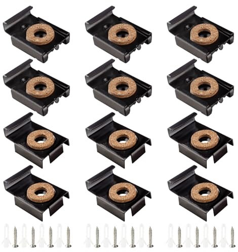 VooGenzek 3 Set (12 Pezzi) Clip Specchio Set, Clip Specchio a Molla Gancio Specchio, Fissaggio a Parete in Vetro a Specchio Senza Cornice, con Tasselli e Viti, per il Montaggio di Specchi, Nero