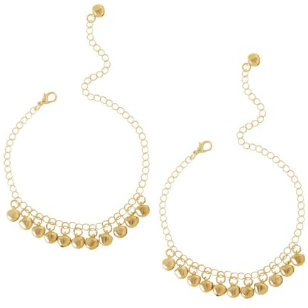 2 Stücke Glocken Fußkettchen Link Kette Böhmischen Vintage Glocke Perlen Quaste Tropfen Fußkettchen Armband für Frauen Mädchen Hypoallergen Sommer Strand Barfuß Sandalen Jingling Einstellbare Indische