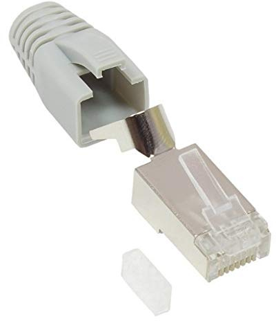 Good Connections RJ45 Netzwerkstecker - Cat. 6A / 500 MHz- 50er SPARSET - GESCHIRMT - für Cat. 7, Cat. 6A, Cat.6 Kabel - 50µ vergoldete Kontakte - für Patch- und Verlegekabel - GRAU