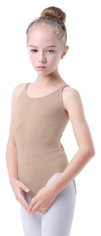 Nude Girls Leotards for Dance, Gymnastics, Tan Ballet Underneath for Kids