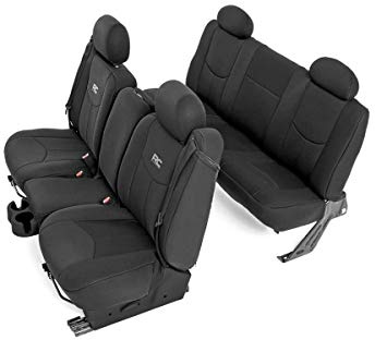 Rough Country Neopren-Sitzbezüge-Set, schwarz, passend für 1999–2006 [Chevy] Silverado 1500 wasserabweisend, vorne/hinten 91019