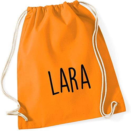 minimutz Personalisierter Turnbeutel mit Namensdruck zum Zuziehen | bedruckt mit Namen für Jungen & Mädchen | Zuziehbeutel Stoffbeutel in vielen Farben (orange)