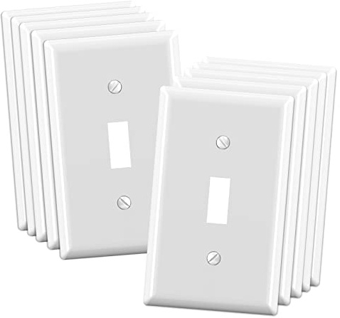 ELEGRP Toggle Light Switch Wall Plate, 1-Gang Standard Size Switch Covers, Unbreakable Polycarbonate Replacement Faceplates Covers, UL Listed, Color-matched Screws Included (10 Pack, Glossy White)