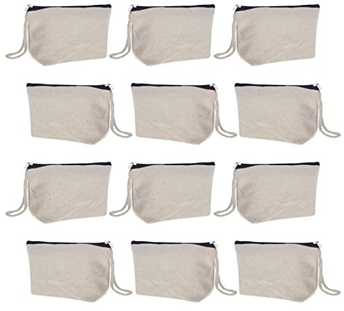 Aspire Lot de 12 Pochettes de Voyage en toile de coton avec doublure, Trousse de Toilette personnalisable avec fermeture éclair 19 cm x 11 cm x 5 cm