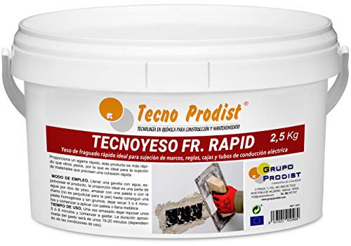 TECNO YESO RAPID de Tecno Prodist, (2,5 Kg) Yeso de fraguado rápido. Ideal para sujeción de marcos, reglas, cajas y tubos de conducción eléctrica.