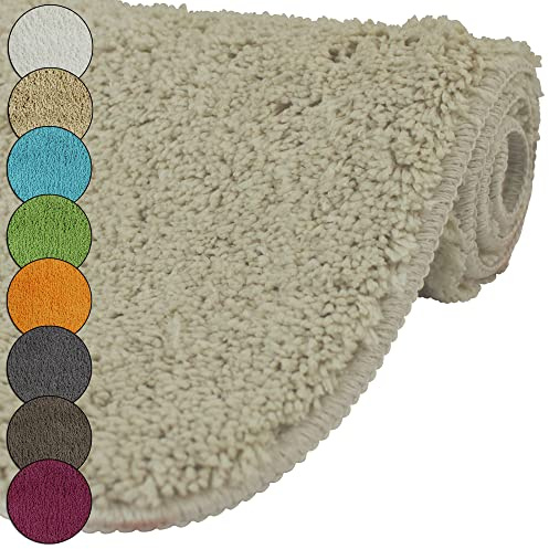 DILUMA | Badematte 50x80 cm Beige | Badteppich | Flauschiger Hochflor, Weich, rutschfest, Saugstark