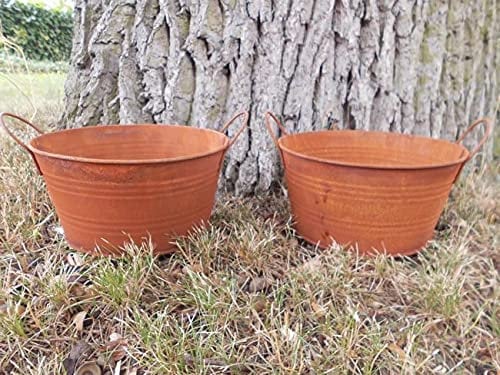 Deko-Impression Pflanztöpfe Blumentöpfe Pflanzschalen 2er Set Eisen Rost rund je 18 cm