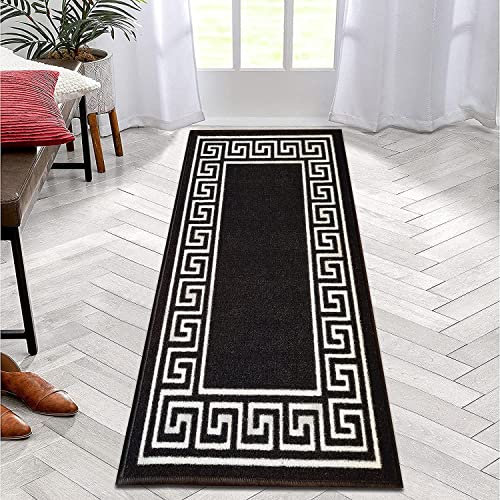 B&B Carpet Runners for Hallways Non-Slip Long & Wide Heavy-Duty Plain | 80 x 300 cm Super Absorbent Indoor Stair Carpet and Kitchen Anti-slip Floor Mats - Greeky Rug - Black & White
