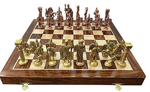 CRAFTING LOVE Ein 40,6 cm großes, faltbares Messing-Schachfiguren-Brettspiel-Set, ideal zum Verschenken, Heimdekoration und Spielen.