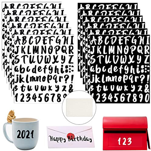 Buchstaben Aufkleber Selbstklebende Vinyl 864 Stücke 12 Blätter Klebebuchstaben Nummern Zahlen Aufkleber Set für Briefkasten Schilder Tür Adressnummer DIY Scrapbooking (Schwarz/Weiß, 0.98 Zoll)