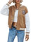 Yassiglia Damen Baseball Jacke Frauen College Jacke Mädchen Wintermantel Warm Kurze Vintage Bomberjacke Ladies Sweat Jacket Sweatjacke für Frauen Herbst Frühling (Khaki, Small)