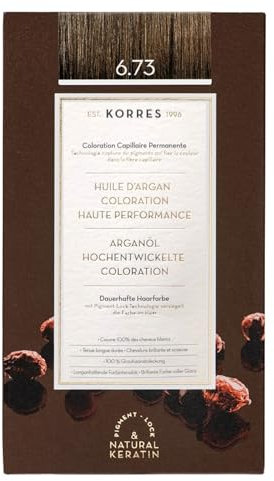 KORRES Argan Oil Colorant – ammoniakfreie Haarfarbe Golden Cocoa 6.73 – 100% Grauhaarabdeckung & vegan für ein langanhaltendes Farbergebnis