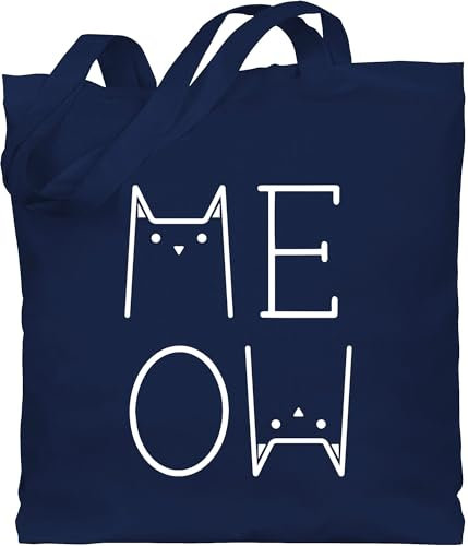 Baumwolltasche - Katzenbesitzer Geschenk Katze - MEOW weiß - Unisize - Navy Blau - katzenbeutel schulter beutel mit katzen cat lover stoffbeutel katzentasche katzengeschenke katzenmotiv stofftasche