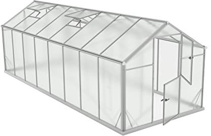 Gewächshaus Glas Basis mit Abmessungen von 5,7x2,2 m - Gewächshaus Aluminium Gesamtfläche 12,5 m2 - Gewächshaus Treibhaus Ausgestattet mit Einer Doppeltür 170x70cm - 2 Automatischen Fenstern