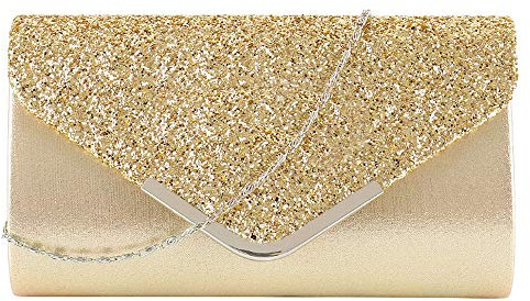 LA HUATE Busta da donna Pochette Flap Dazzling Sera Borsa Elegante Paillettes Catena Borsa a Tracolla per Matrimonio Prom Party, Oro, Taglia unica