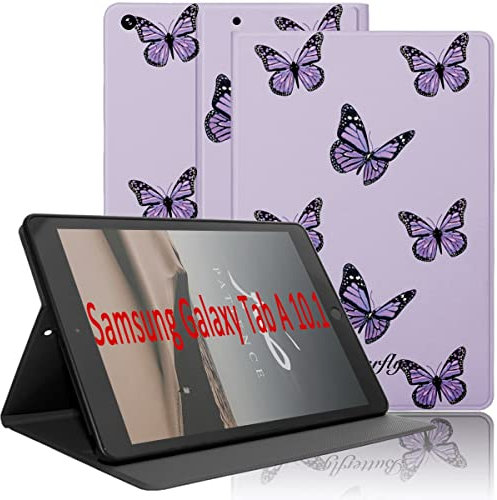 Yoedge Custodia per Samsung Galaxy Tab A 10.1 2019 (SM-T510/T515) Tablet, Soft TPU Ultra Sottile Smart Cover in PU Pelle Flip con Funzione Stand Protettiva Case per Galaxy Tab A 10.1 2019, Farfalla