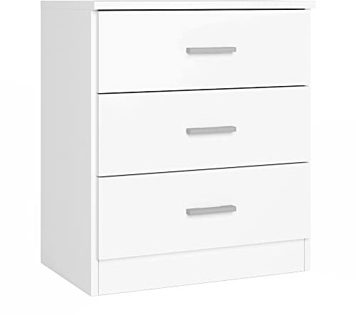 HOMN LIVING Mesita de Noche Dublin 3 Cajones Color Blanco, guías metálicas, 50 cm (Ancho) 33 cm (Profundo) 58 cm (Altura)