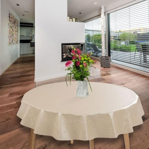 laro runde 140 cm wachstuchtischdecke wachstischdecke abwashbar PVC tischdecke Wachstuch wasserabweisend Garten tischdecke Muster Geprägt Blumen Beige Creme