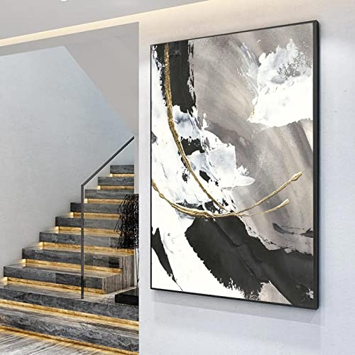 Xinmei Art Schwarz gerahmte Bilder Abstraktes Poster Ölgemälde auf Leinwand für Wohnzimmer Gold Moderne Wandkunst Dekoratives Gemälde Bild 90 x 140 cm (35 x 55 Zoll) mit schwarzem Rahmen