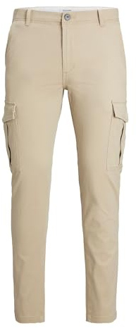 JACK & JONES Mens Slim Fit Cargo Trouser Utility Pockets Ankle Height Trousers for Men UK, Crockery Colour, Size- 34W / 34L
